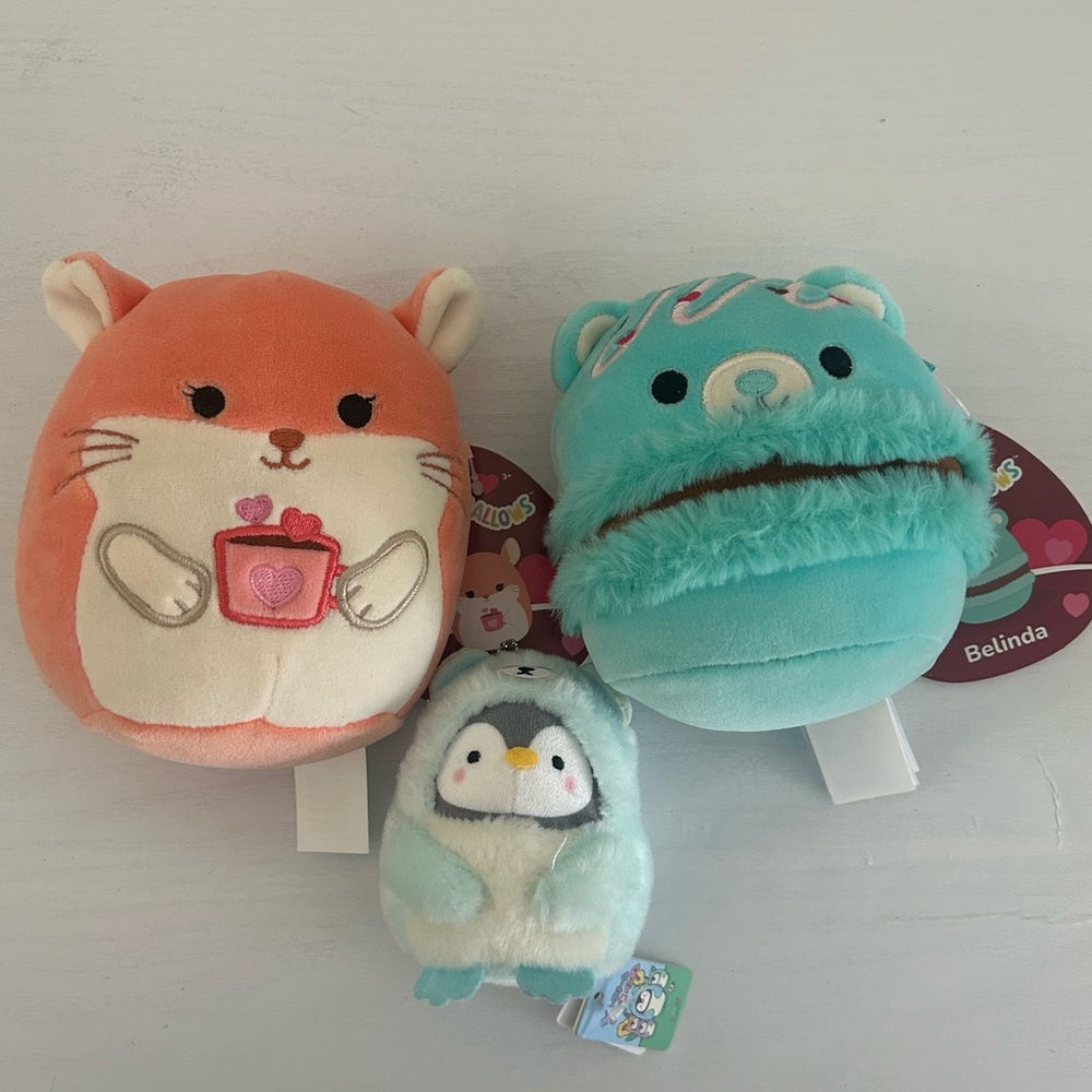 Valentine’s Day Squishmallow Plush Lot of 3 Erica, Belinda, & Takashoji Penguin